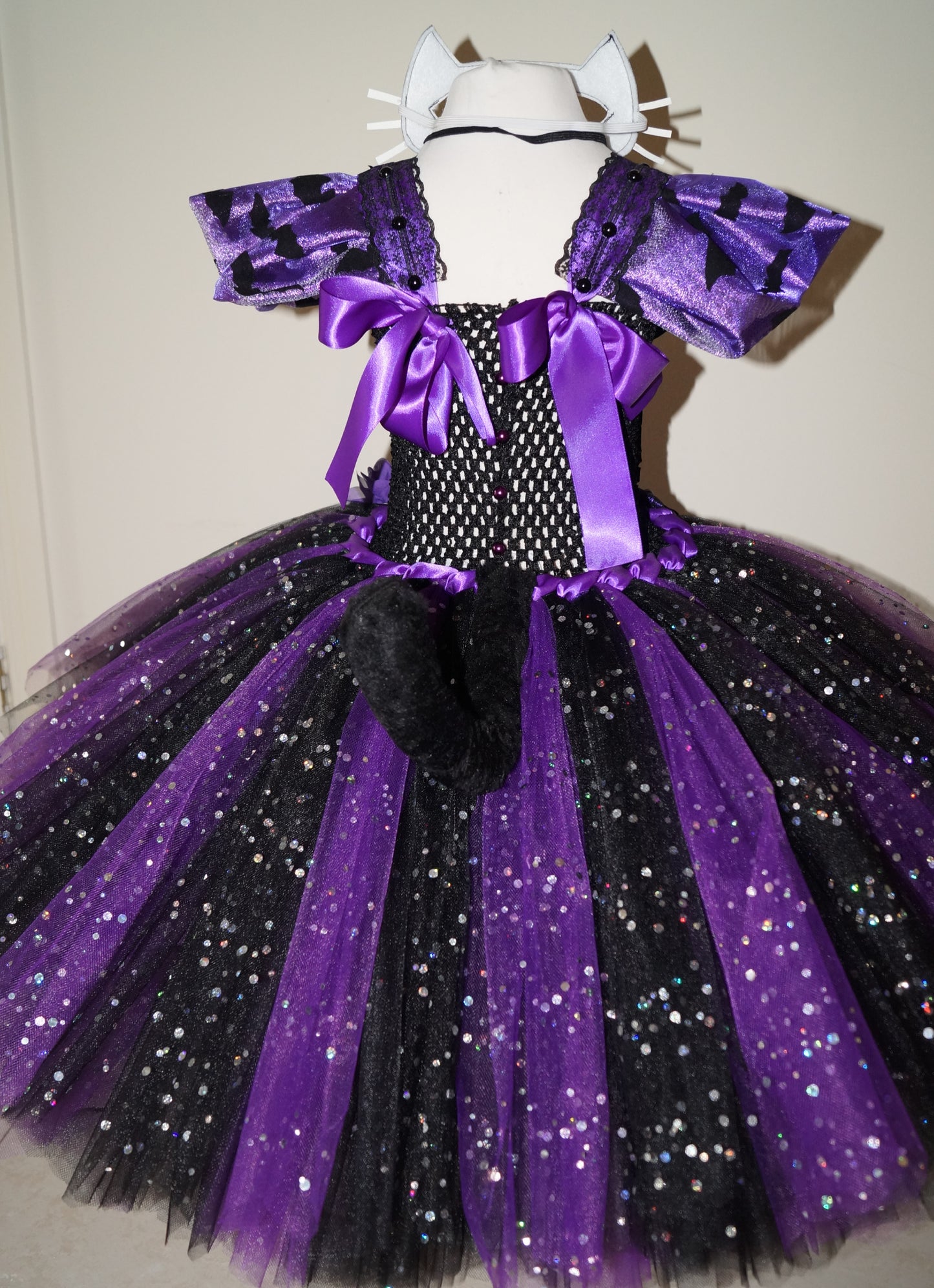 Purple and Black Halloween Cat Tutu Dress