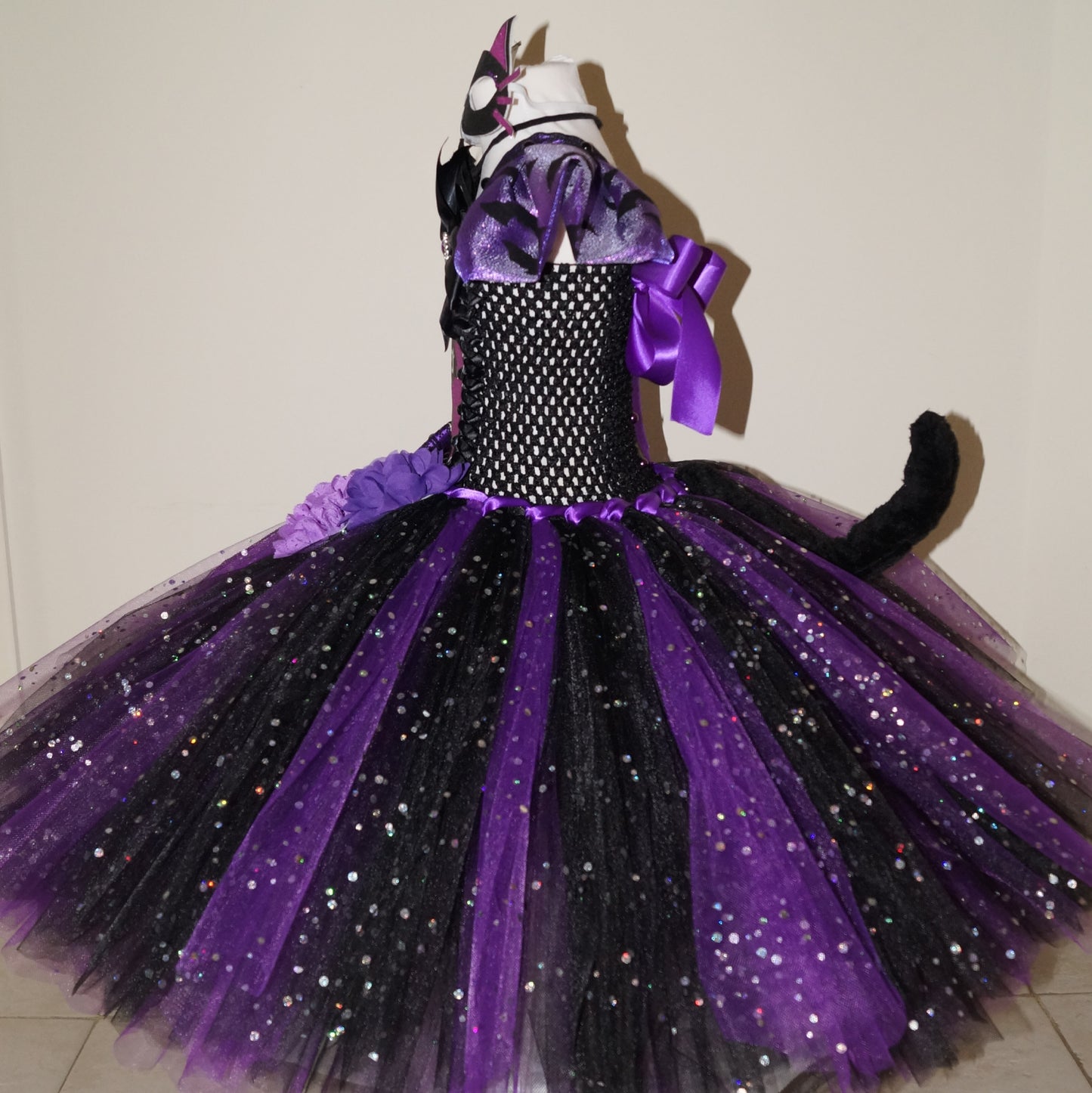 Purple and Black Halloween Cat Tutu Dress