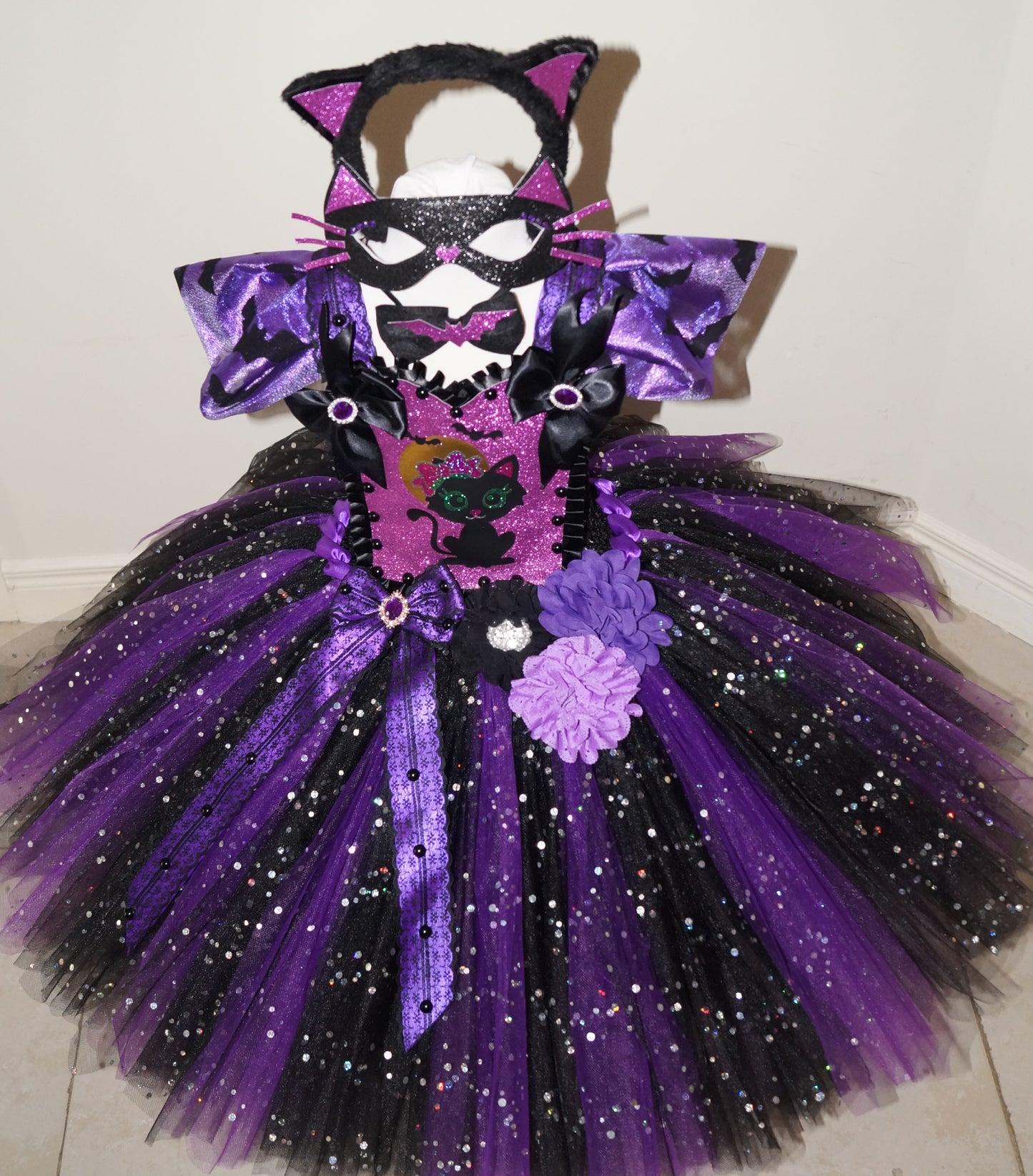Purple and Black Halloween Cat Tutu Dress