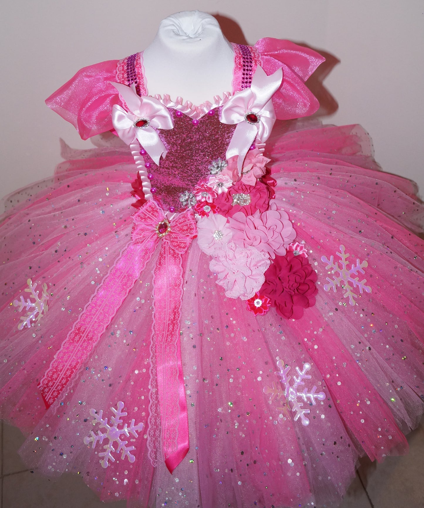 Pink Snowflake Flower Fairy Tutu Dress