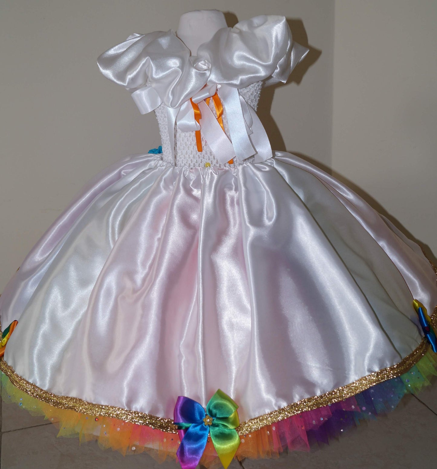 White and Rainbow Skirt Princess Tutu Dress