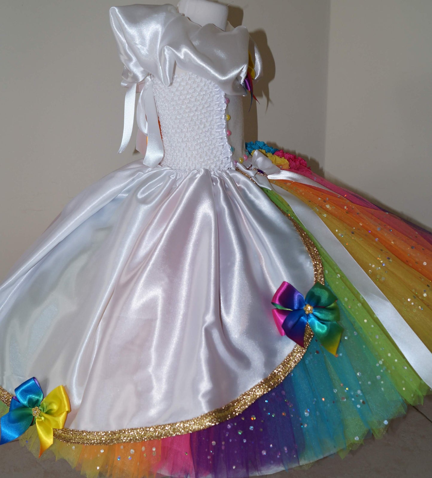White and Rainbow Skirt Princess Tutu Dress