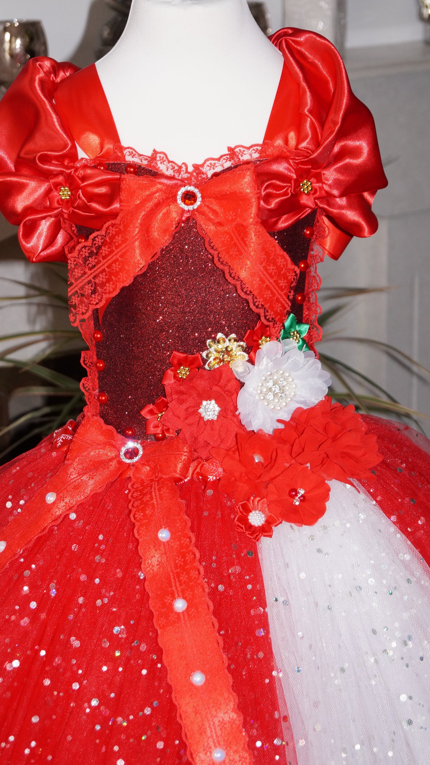 Christmas Red Flower Tutu Dress