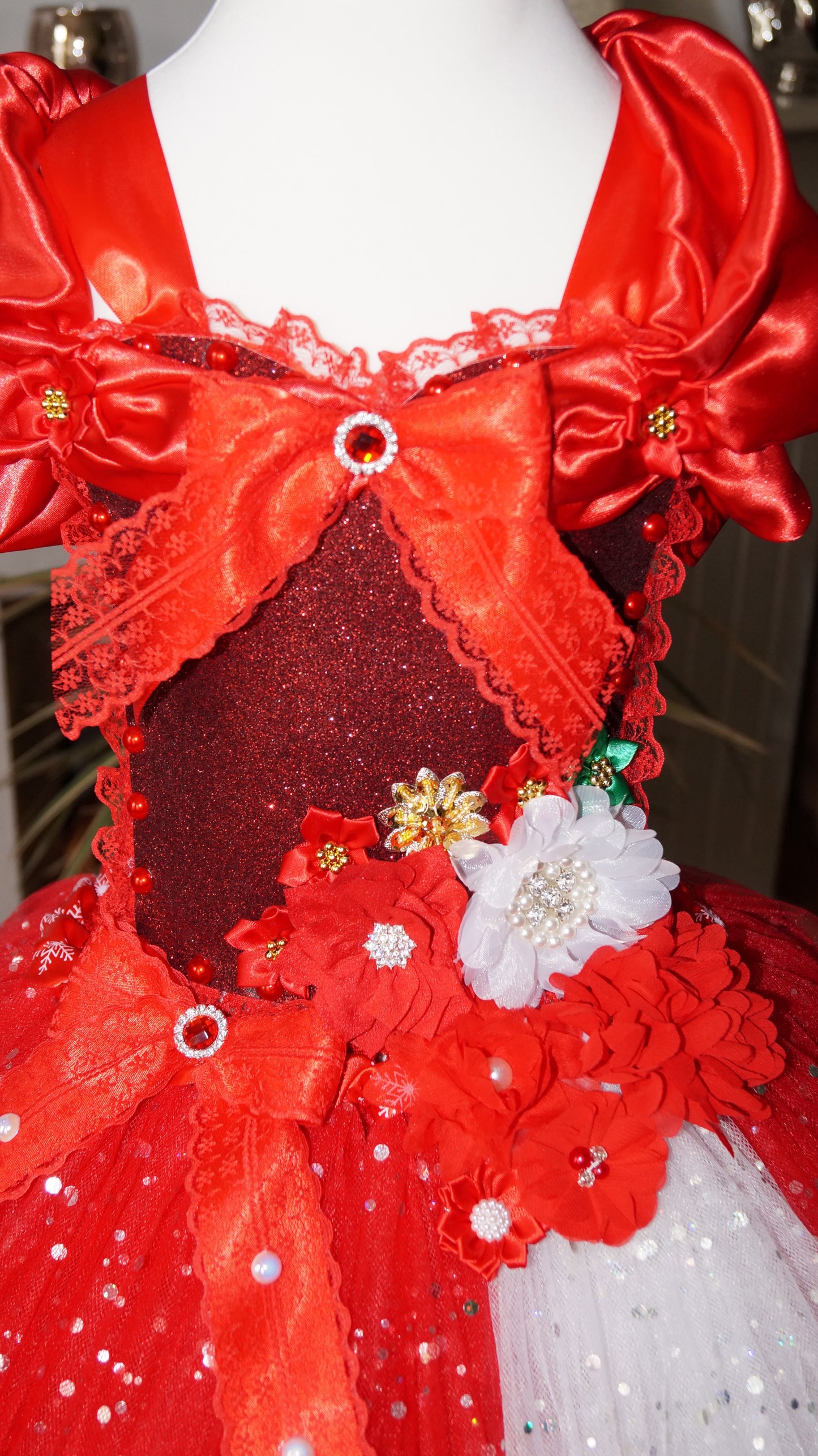 Christmas Red Flower Tutu Dress