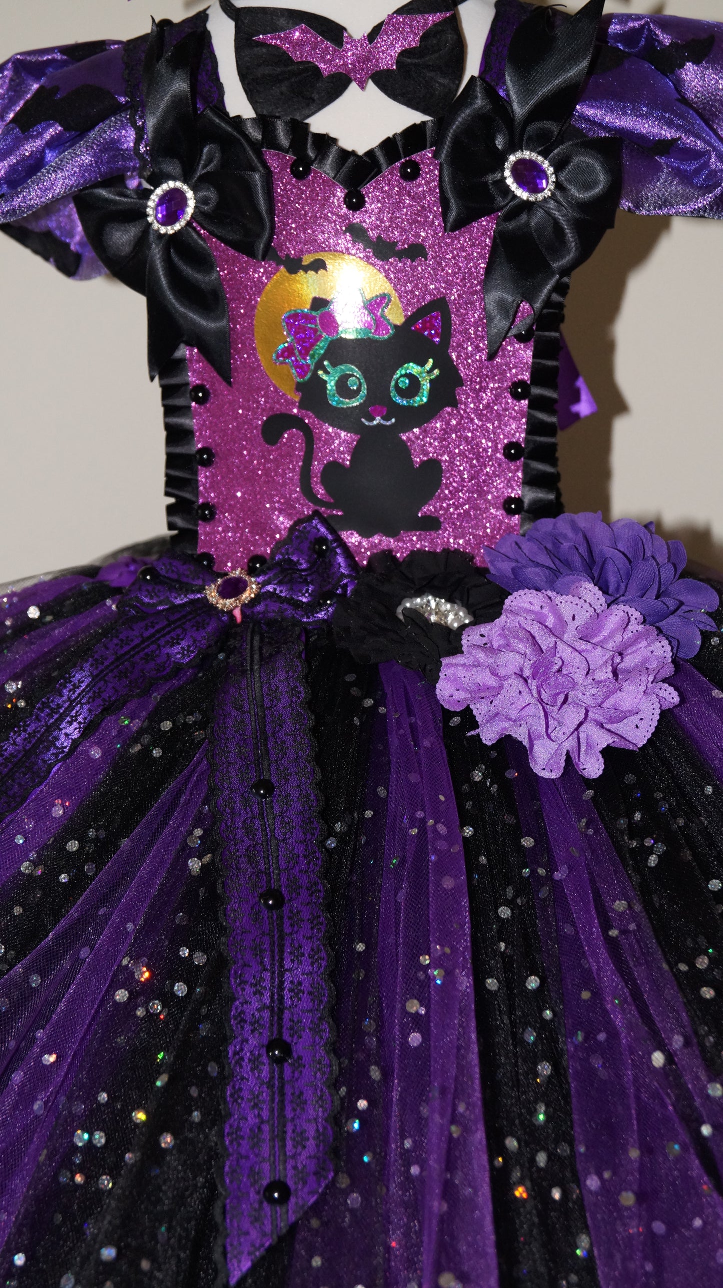 Purple and Black Halloween Cat Tutu Dress