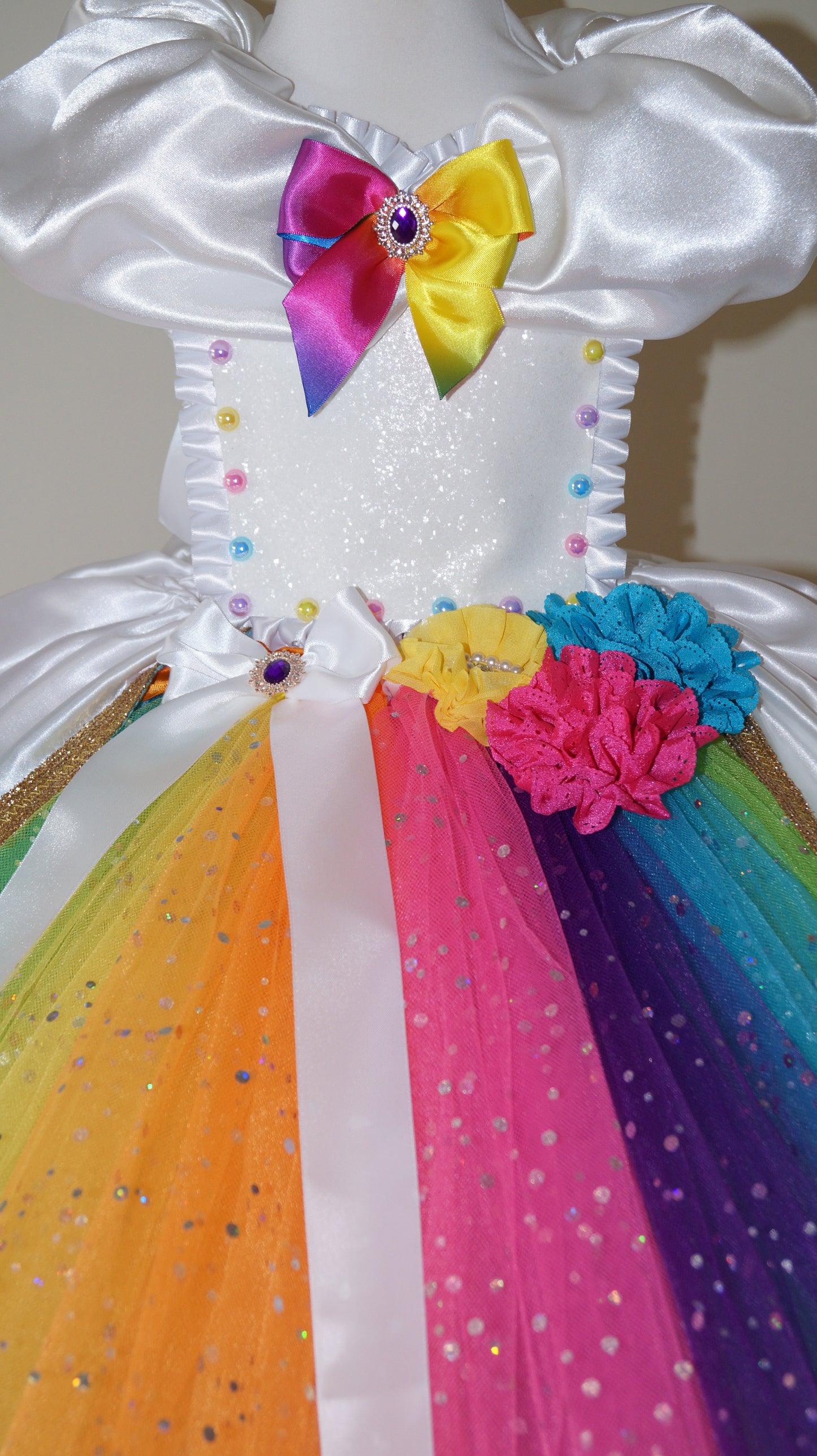 White and Rainbow Skirt Princess Tutu Dress