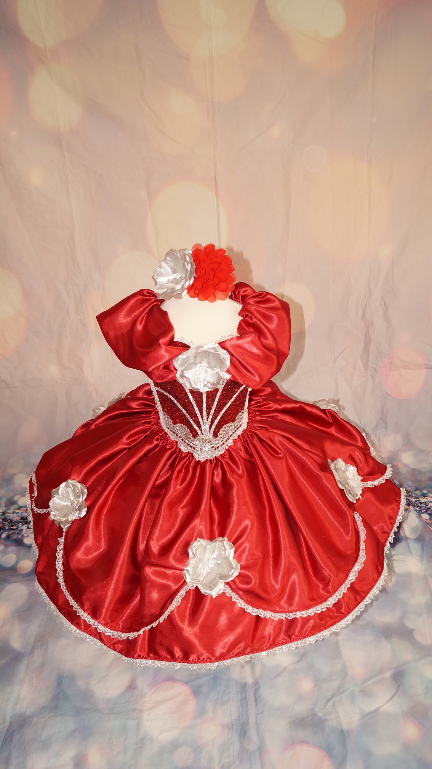 Red, White and Silver Rose Princess Tutu Dress