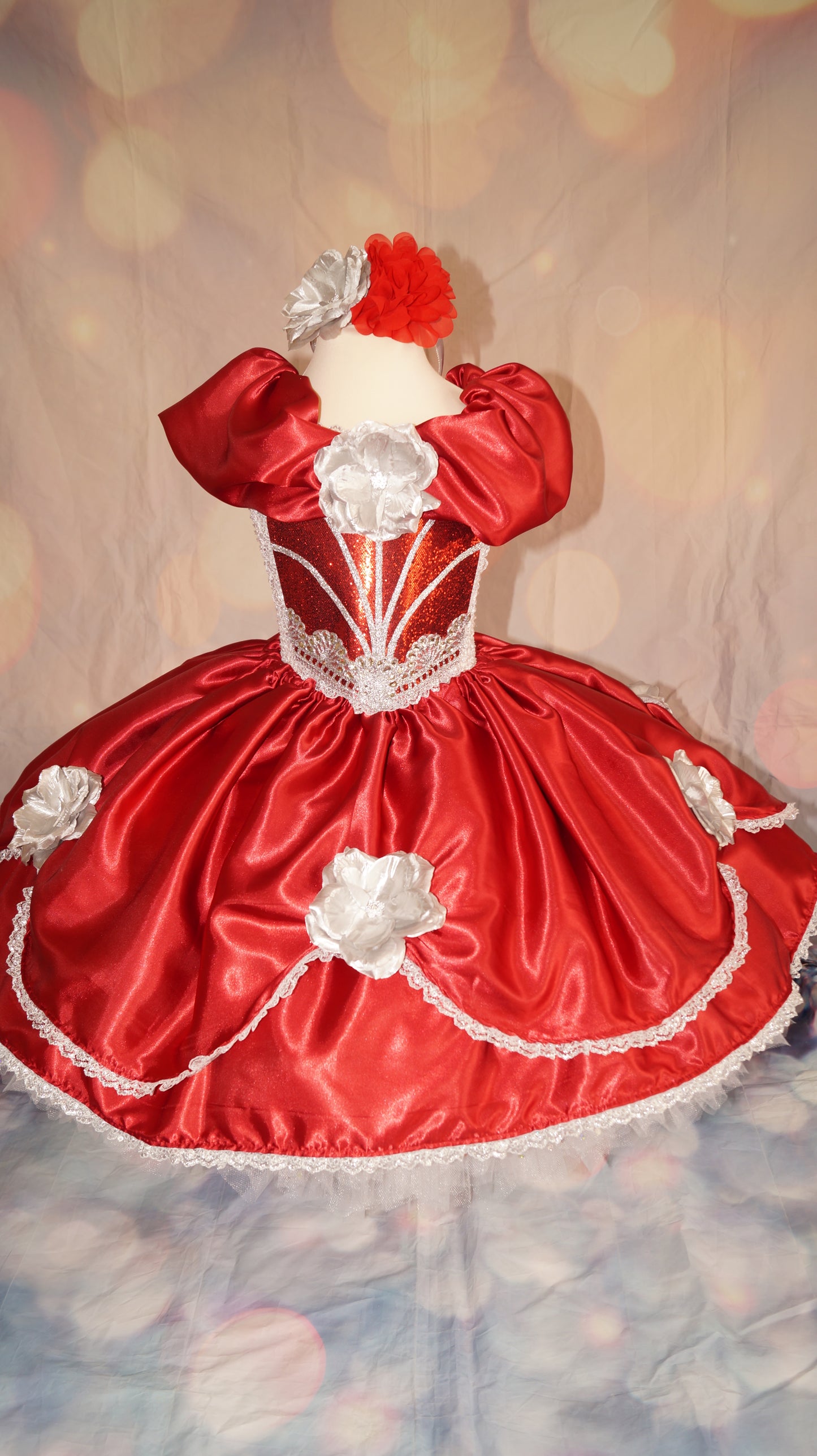 Red, White and Silver Rose Princess Tutu Dress