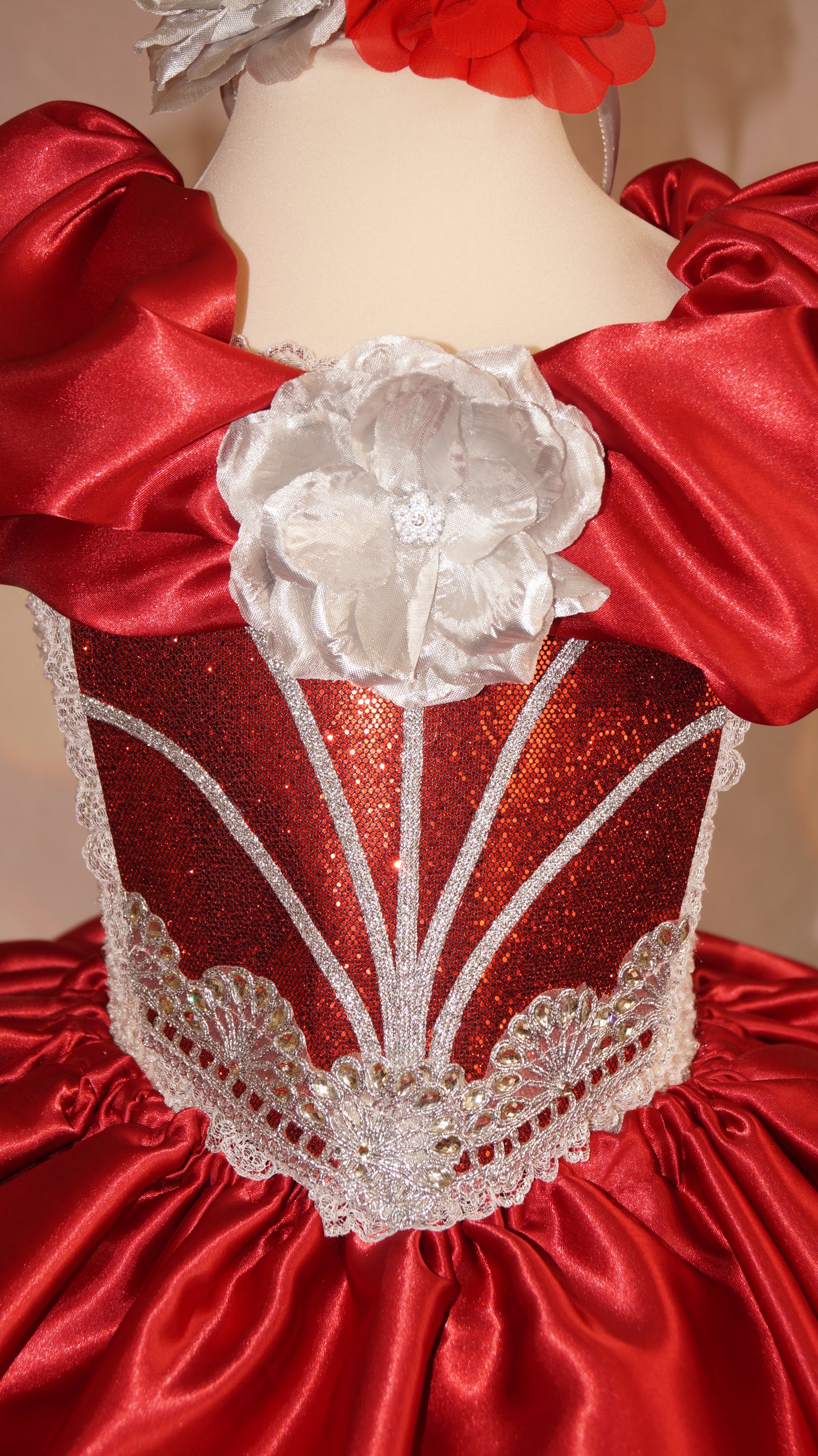 Red, White and Silver Rose Princess Tutu Dress