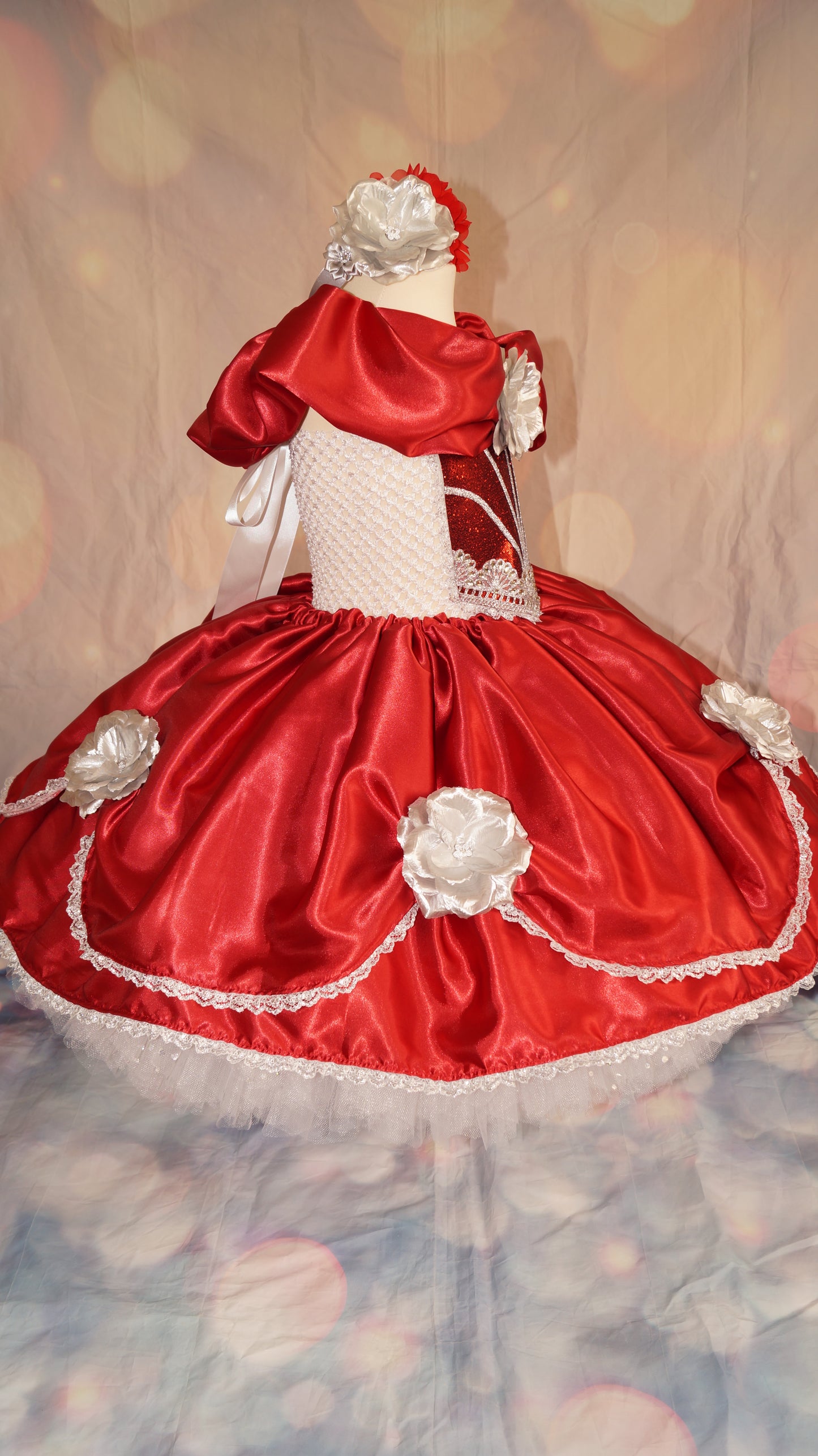 Red, White and Silver Rose Princess Tutu Dress