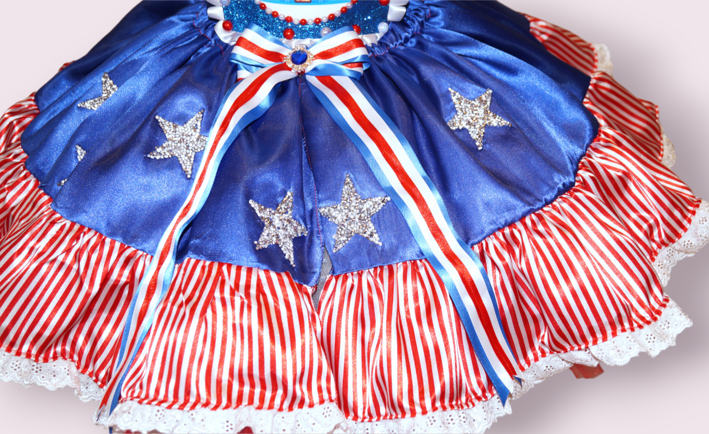 USA American States Flag Patriotic Tutu Dress 4th July Independence Day Celebration Party Red White Blue Satin Ball Gown Pageant Costume