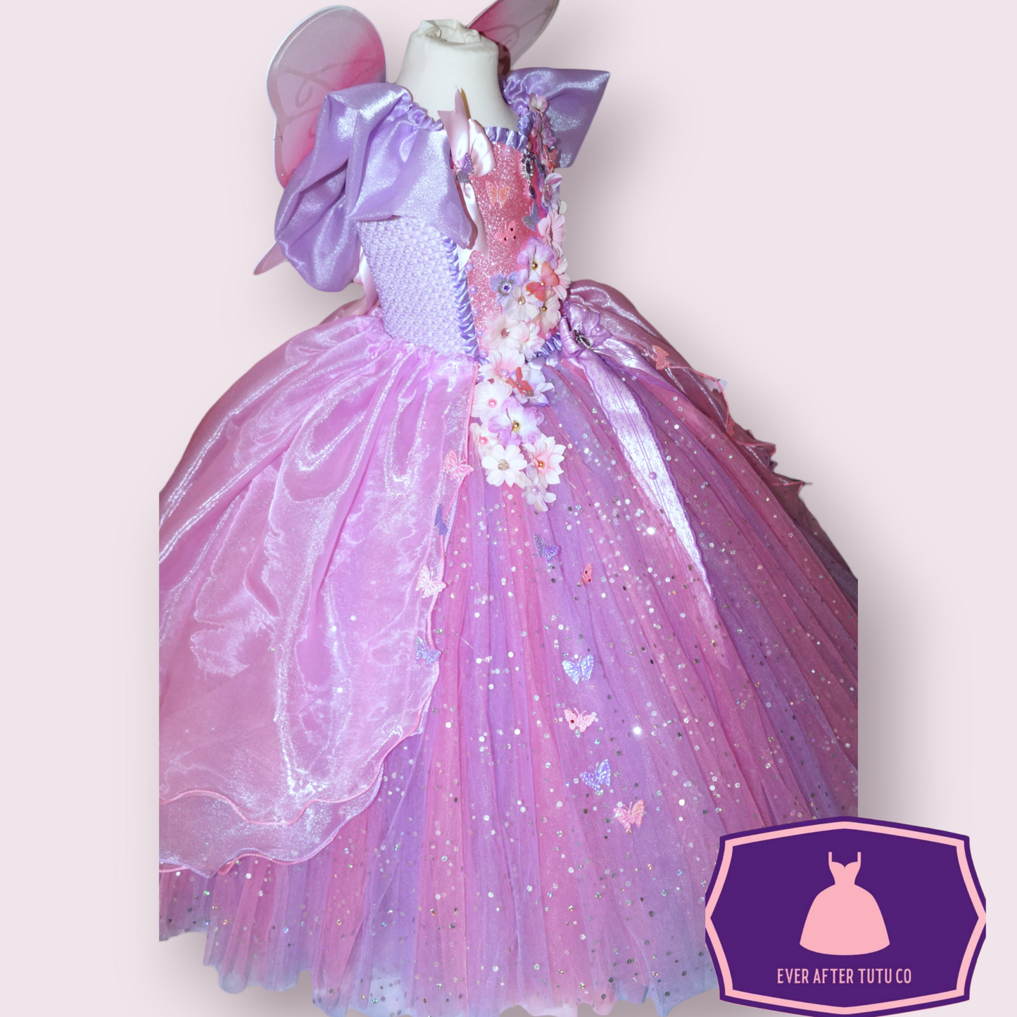 Princess Pink and Purple Butterfly Flower Fairy Tutu Dress