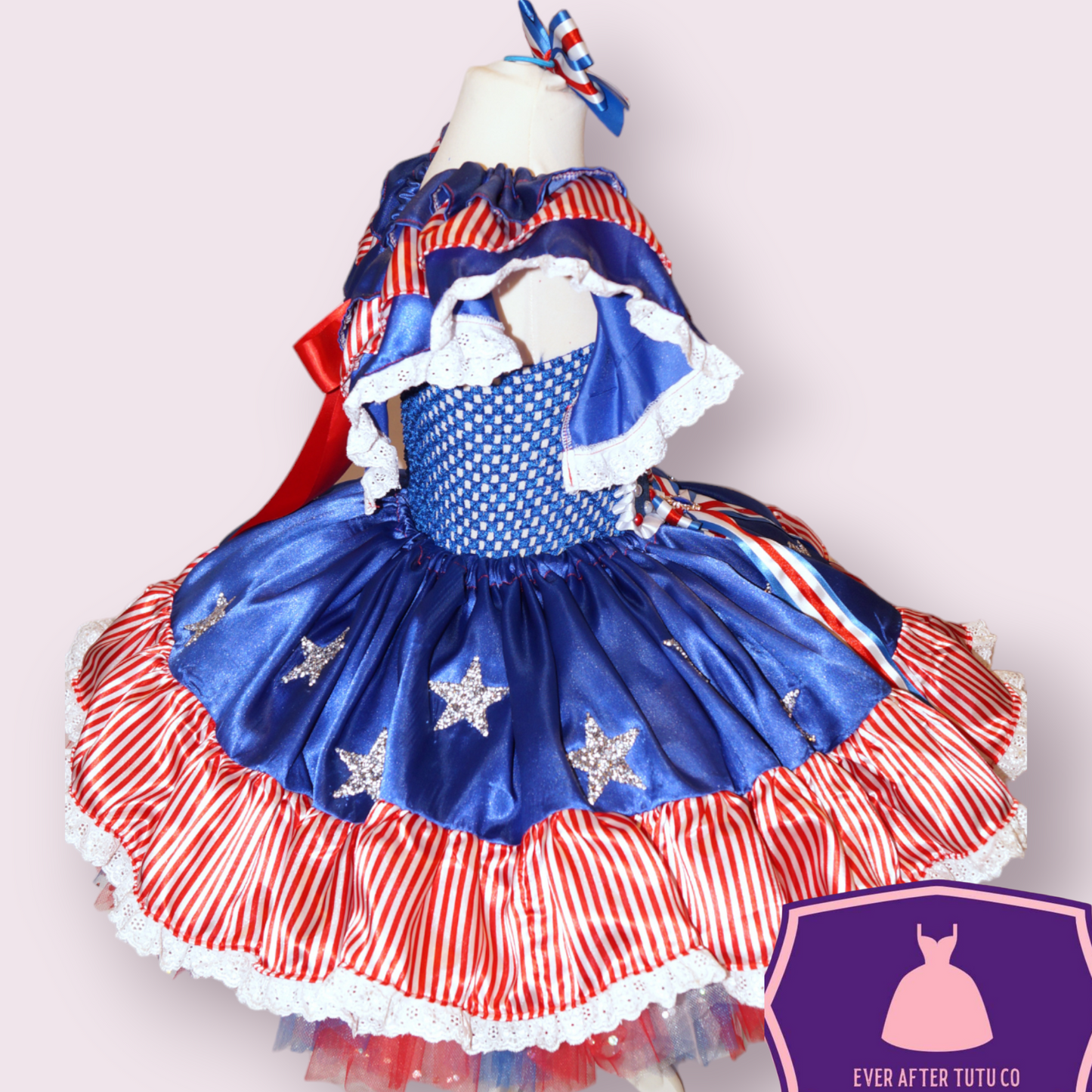 USA American States Flag Patriotic Tutu Dress 4th July Independence Day Celebration Party Red White Blue Satin Ball Gown Pageant Costume