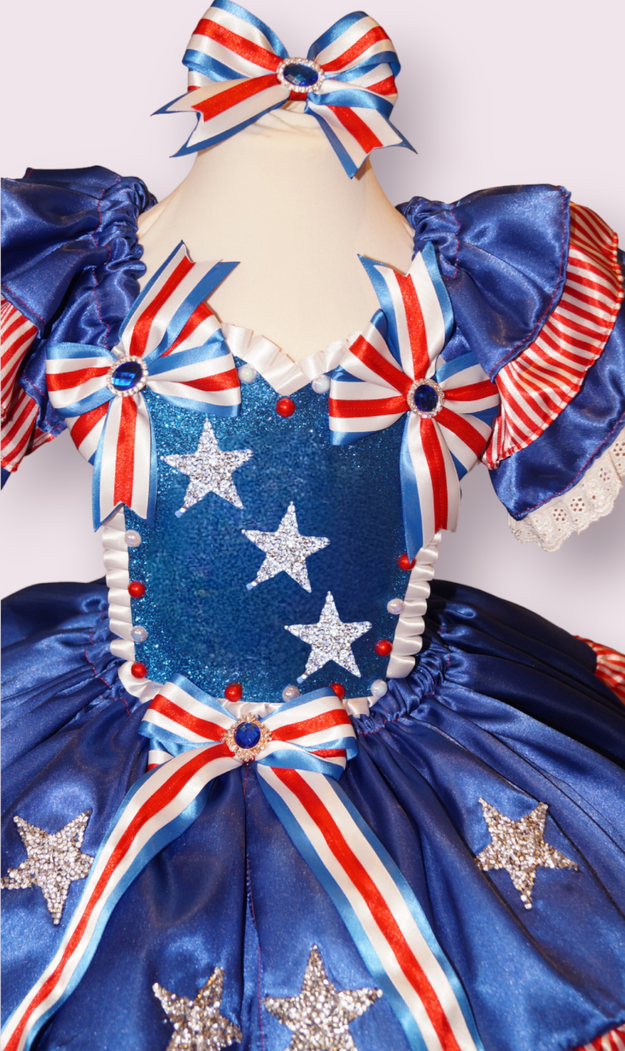 USA American States Flag Patriotic Tutu Dress 4th July Independence Day Celebration Party Red White Blue Satin Ball Gown Pageant Costume