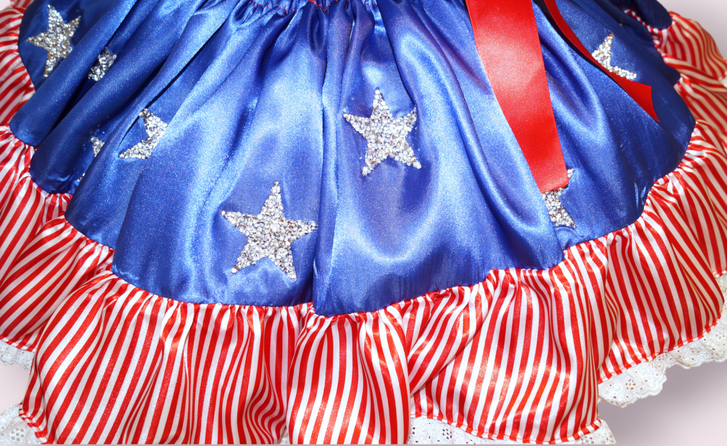 USA American States Flag Patriotic Tutu Dress 4th July Independence Day Celebration Party Red White Blue Satin Ball Gown Pageant Costume
