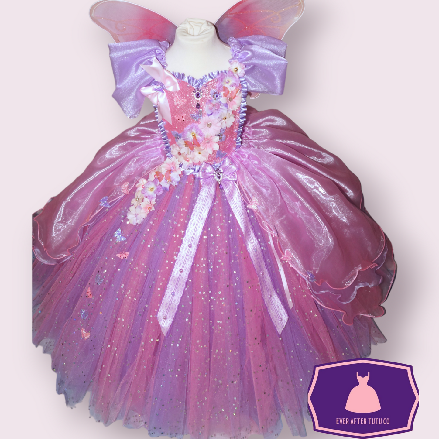 Princess Pink and Purple Butterfly Flower Fairy Tutu Dress
