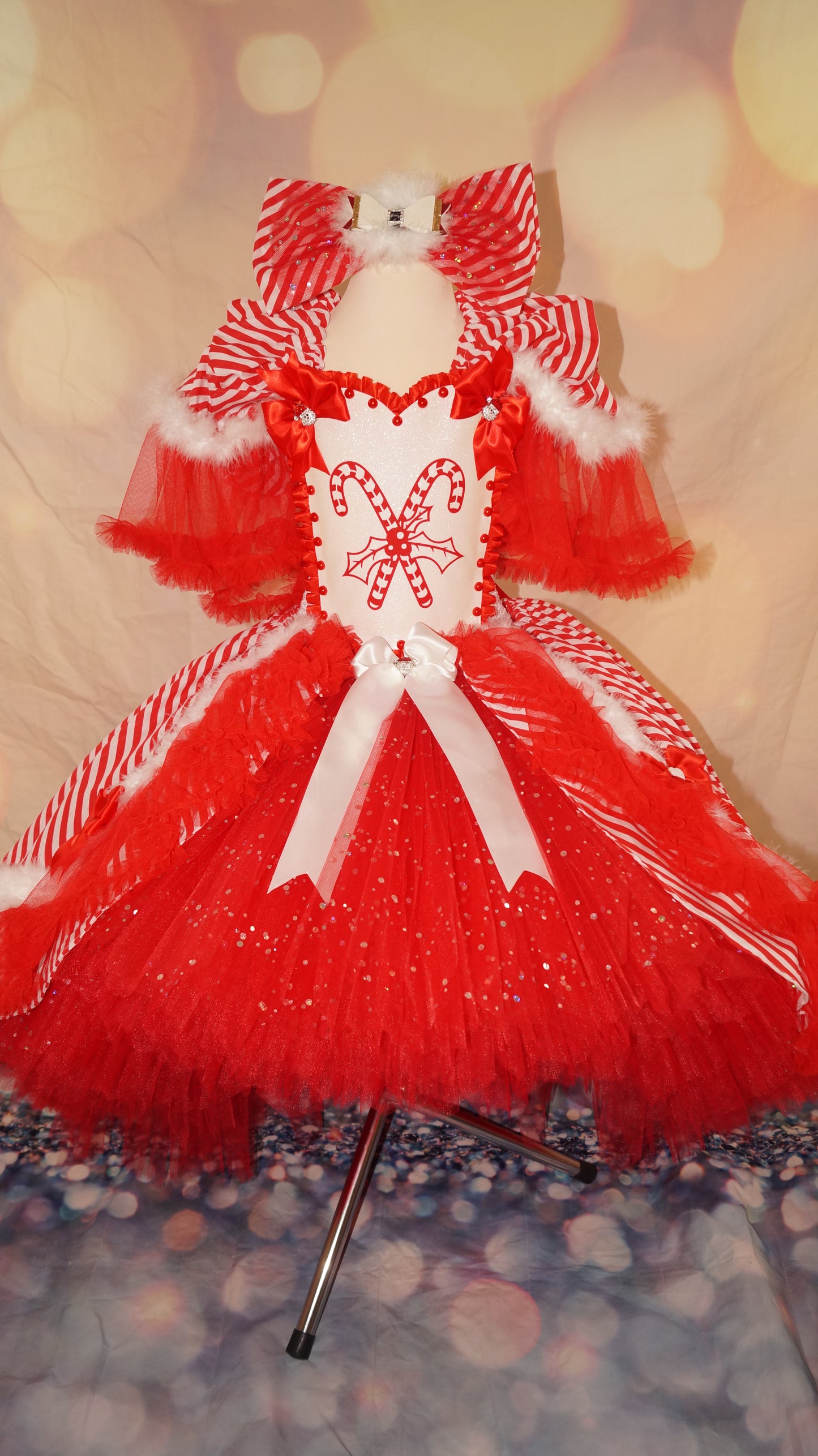 Christmas Candy Cane Stripe Dip Hem Tutu Dress