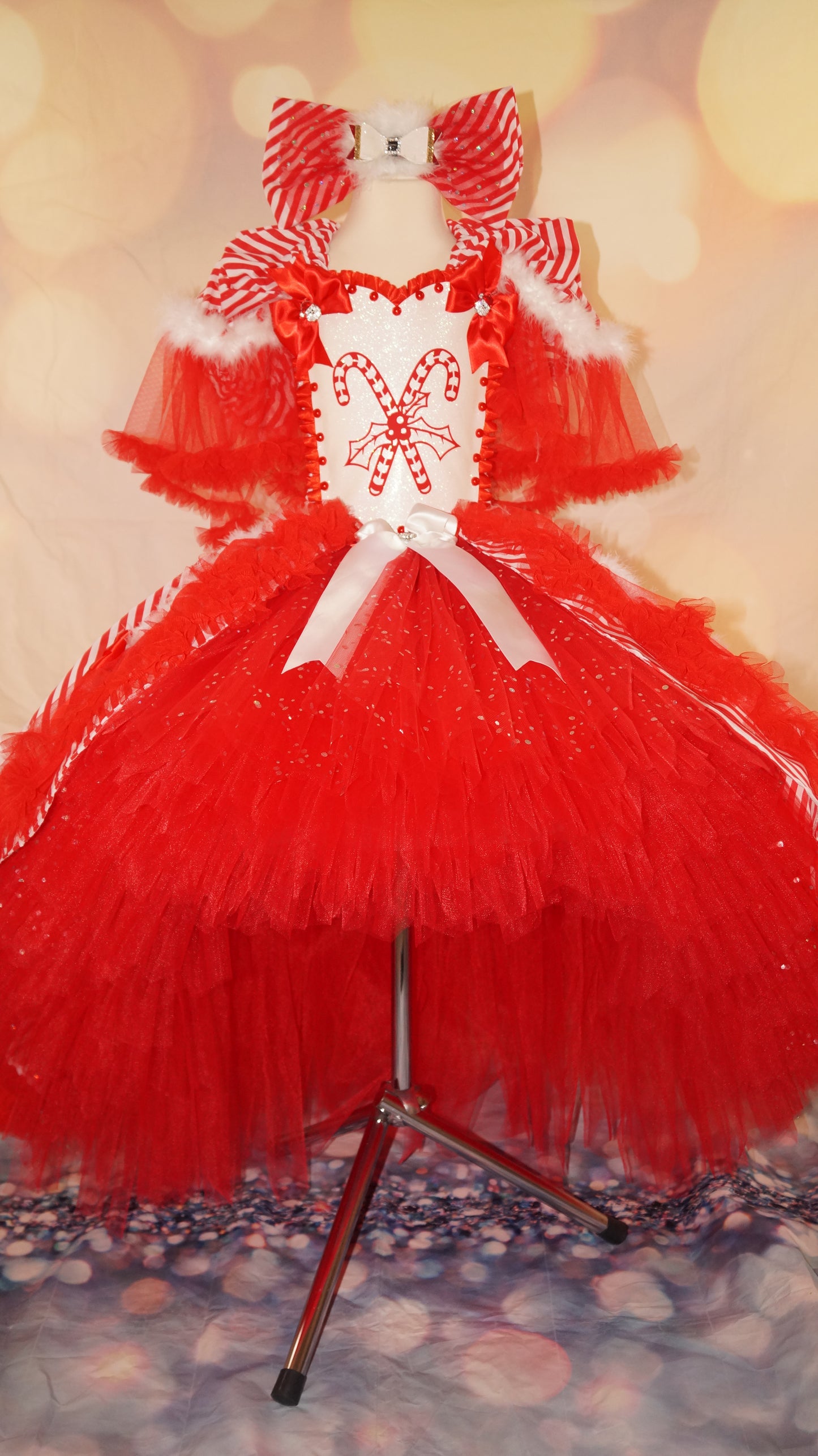 Christmas Candy Cane Stripe Dip Hem Tutu Dress