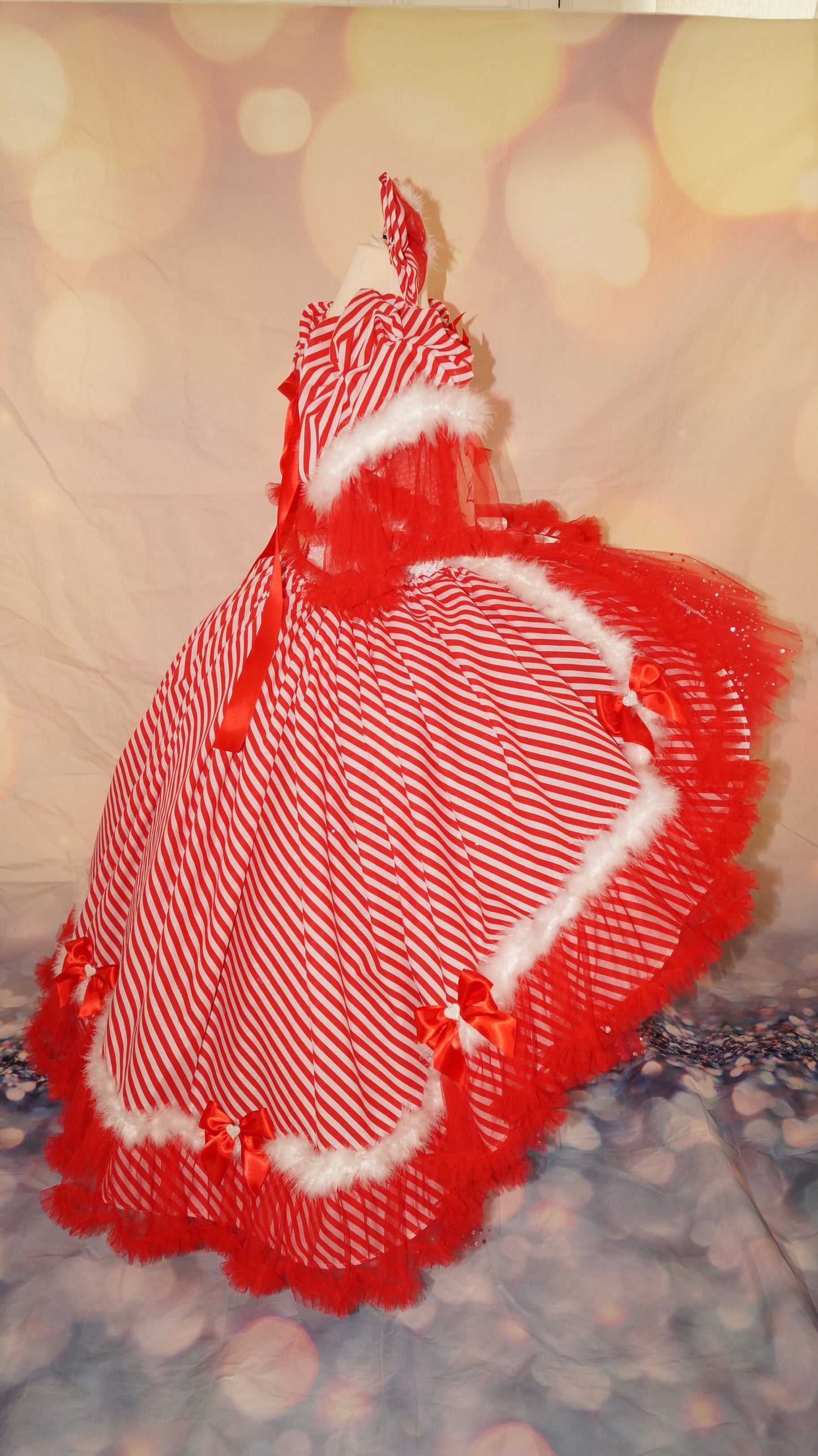 Christmas Candy Cane Stripe Dip Hem Tutu Dress