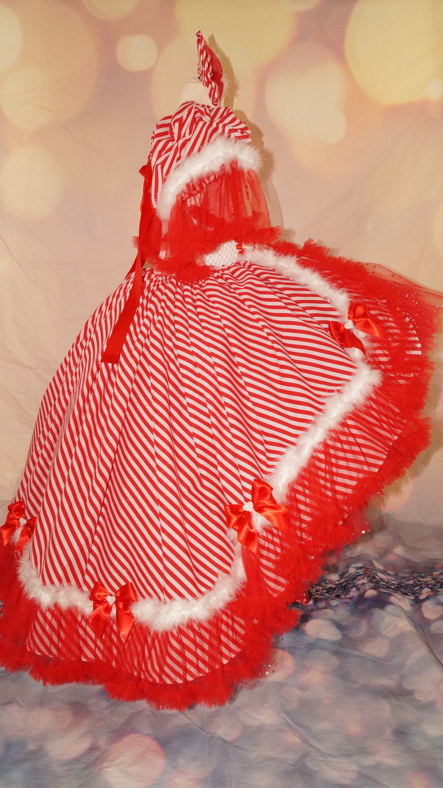 Christmas Candy Cane Stripe Dip Hem Tutu Dress
