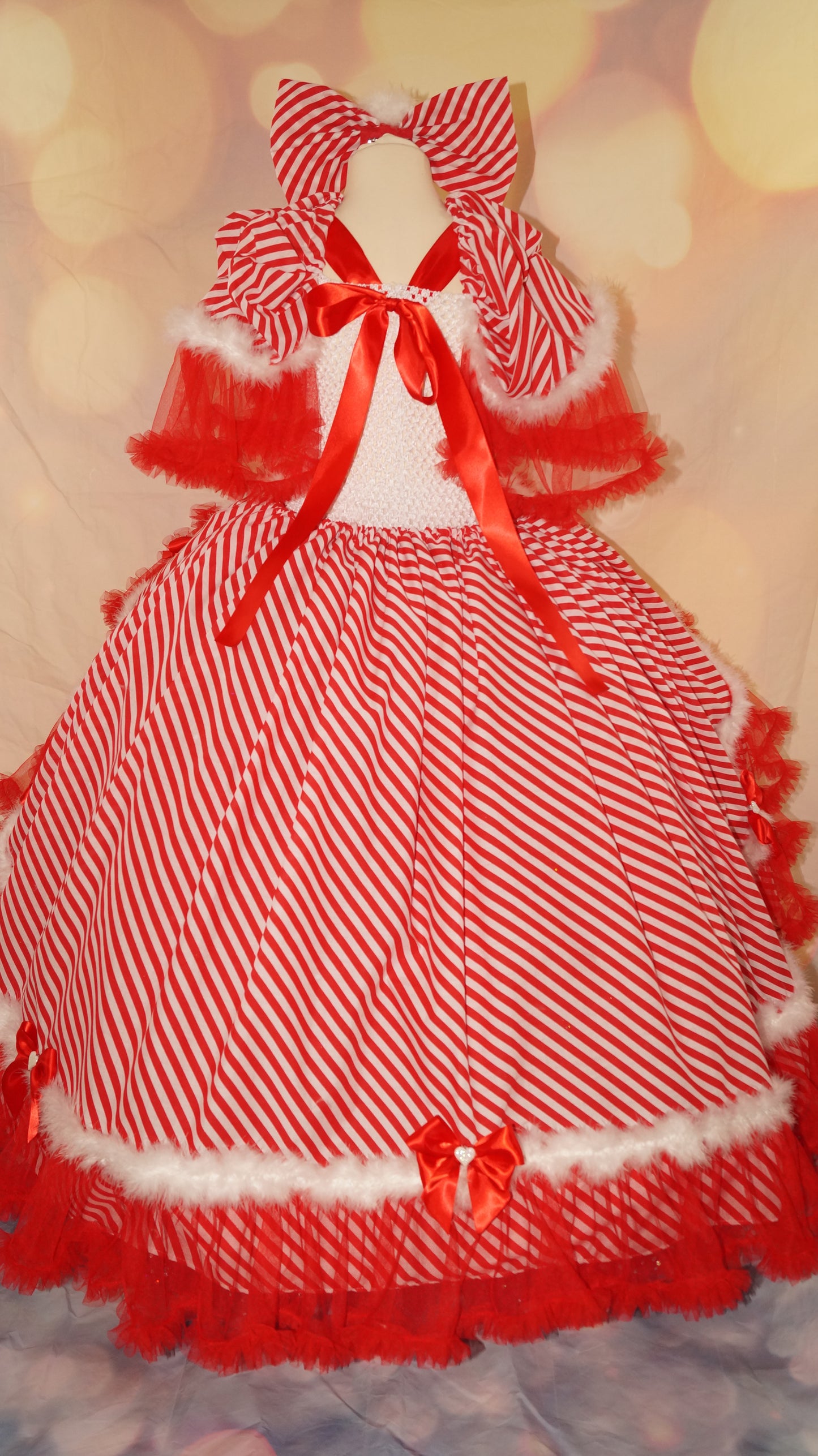 Christmas Candy Cane Stripe Dip Hem Tutu Dress
