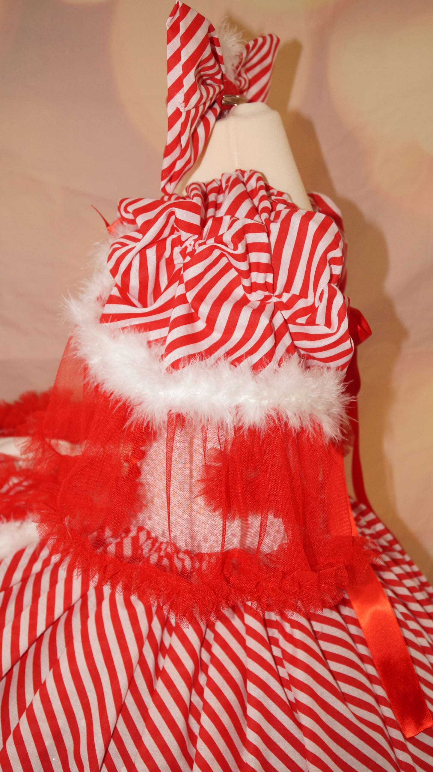 Christmas Candy Cane Stripe Dip Hem Tutu Dress