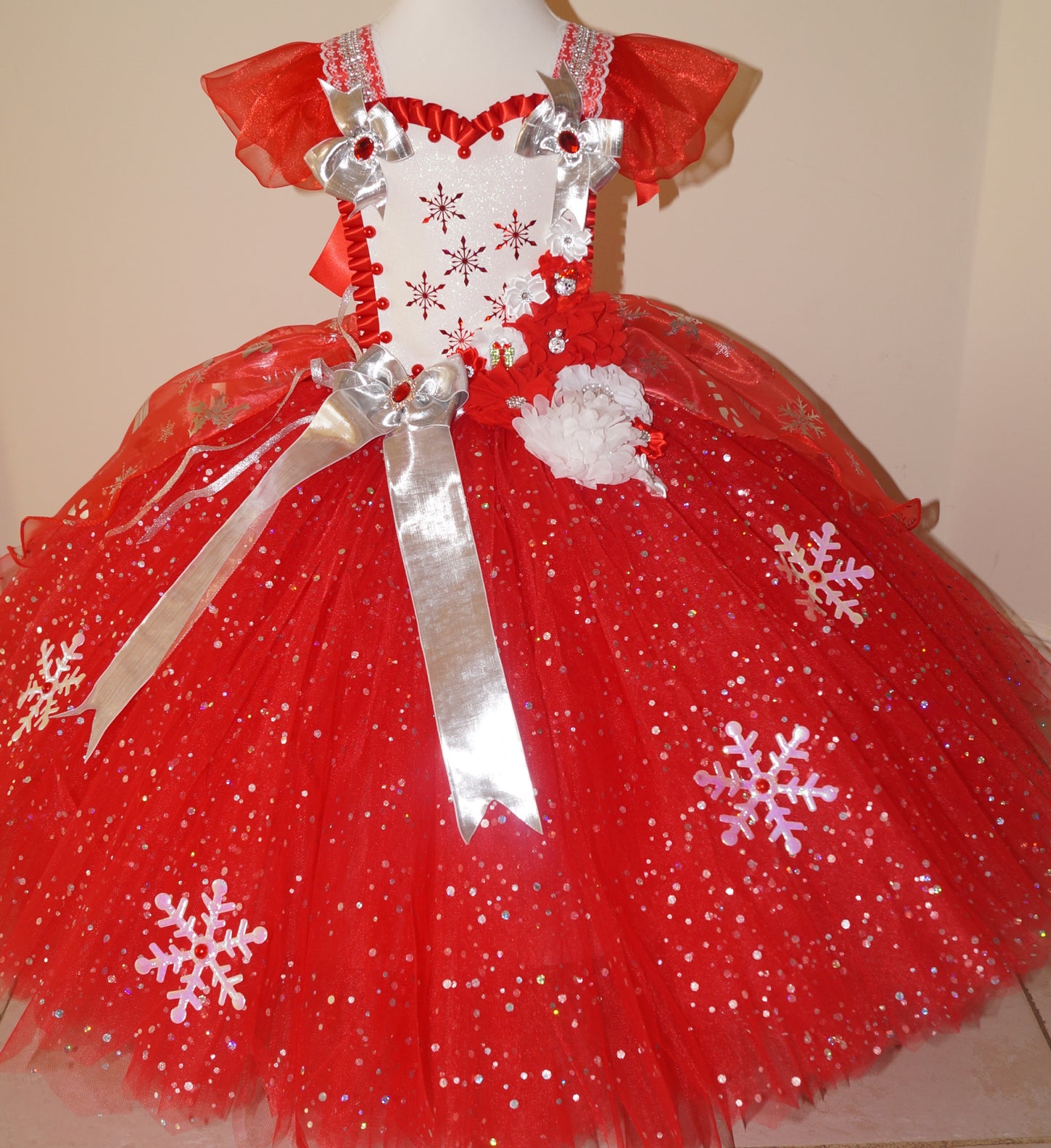 Christmas Red and Silver Snowflake Tutu Dress