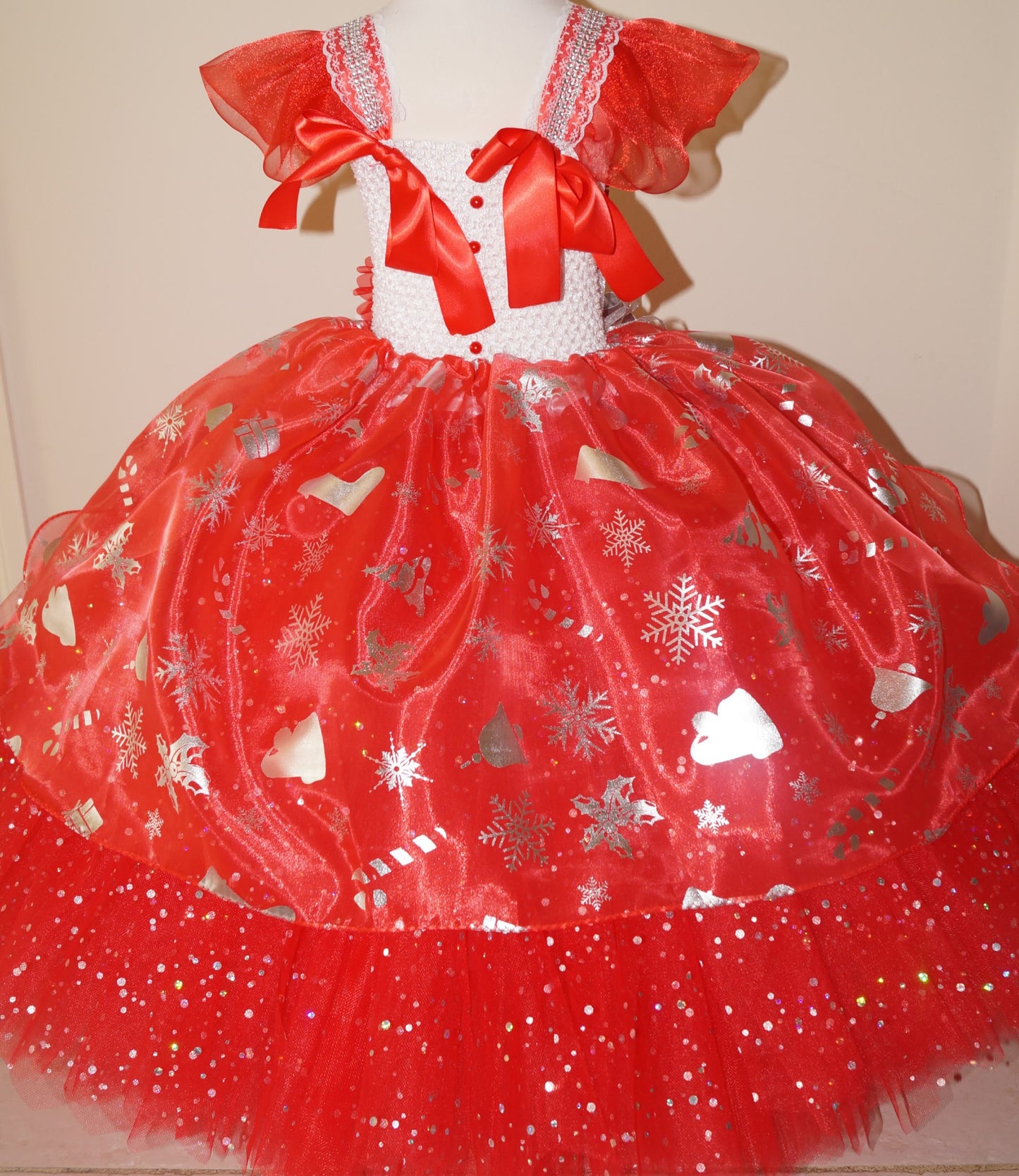 Christmas Red and Silver Snowflake Tutu Dress