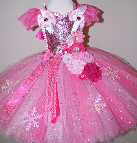Pink Snowflake Flower Fairy Tutu Dress