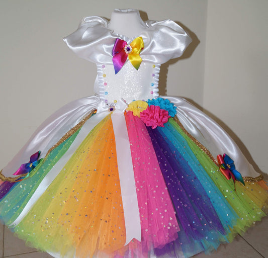 White and Rainbow Skirt Princess Tutu Dress