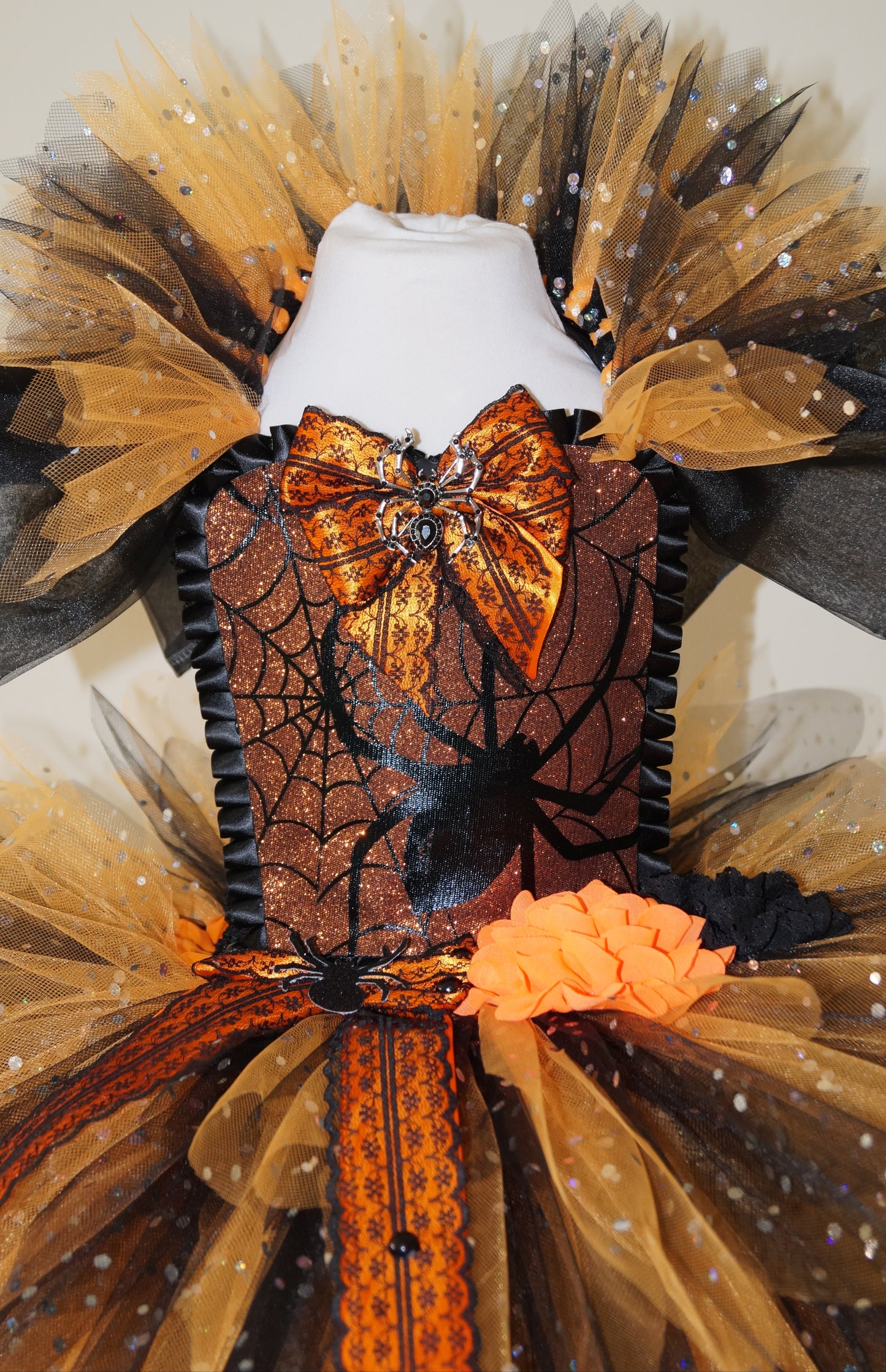 Black and Orange Spider Zombie Bride Halloween Tutu Dress