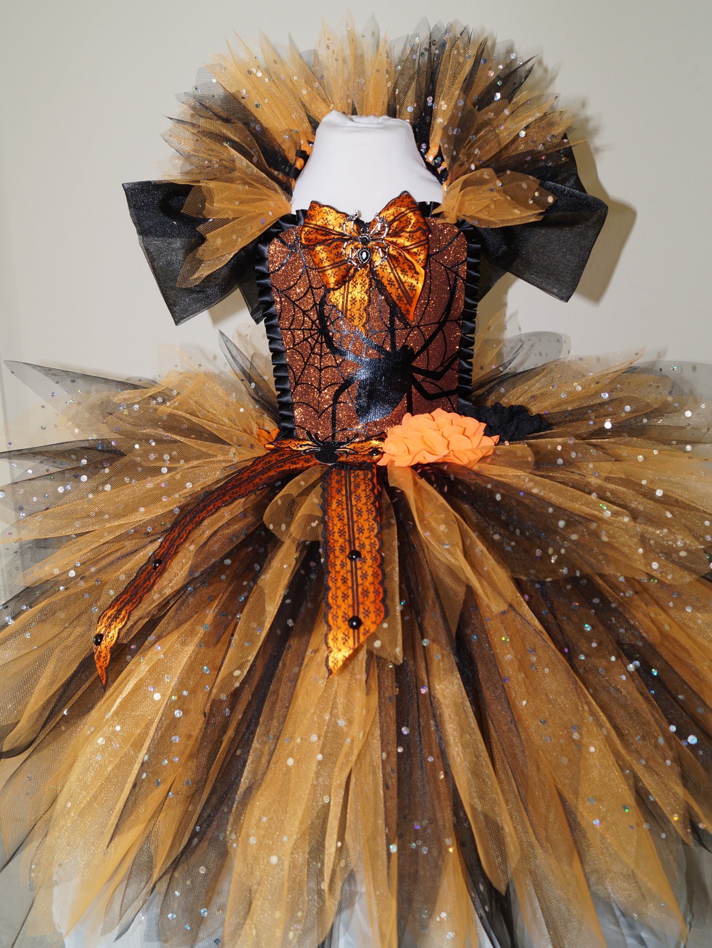 Black and Orange Spider Zombie Bride Halloween Tutu Dress