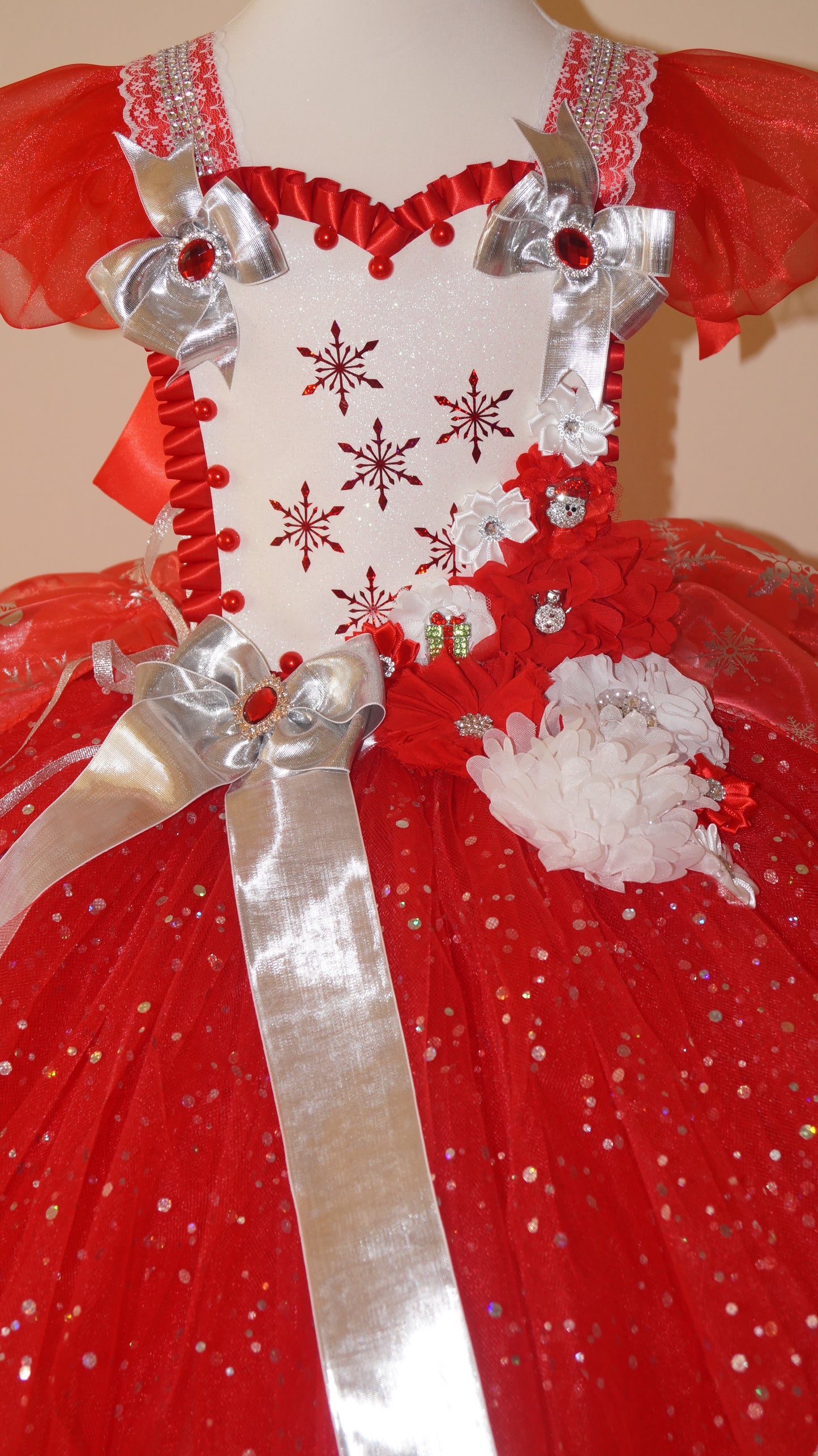 Christmas Red and Silver Snowflake Tutu Dress