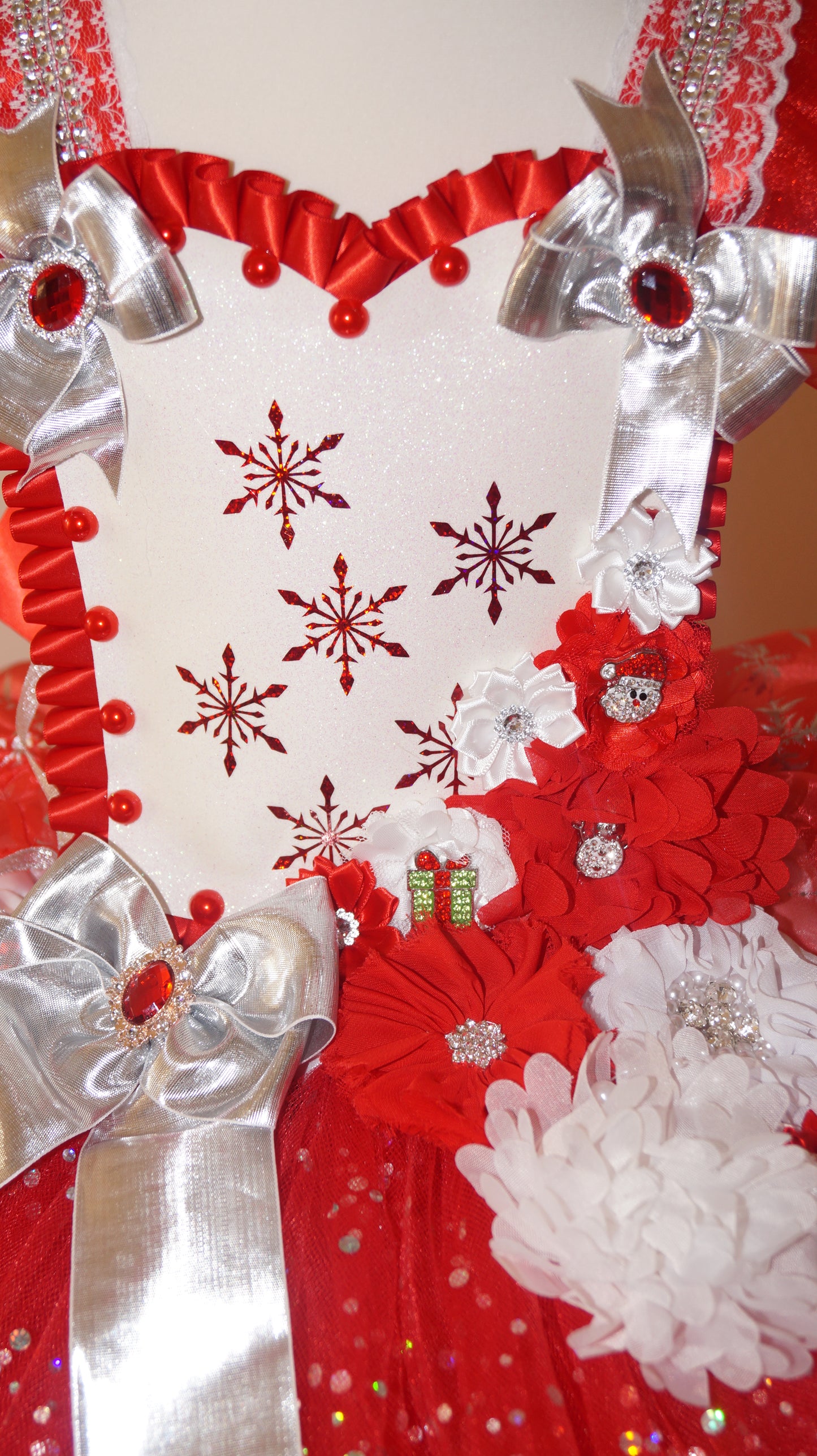 Christmas Red and Silver Snowflake Tutu Dress