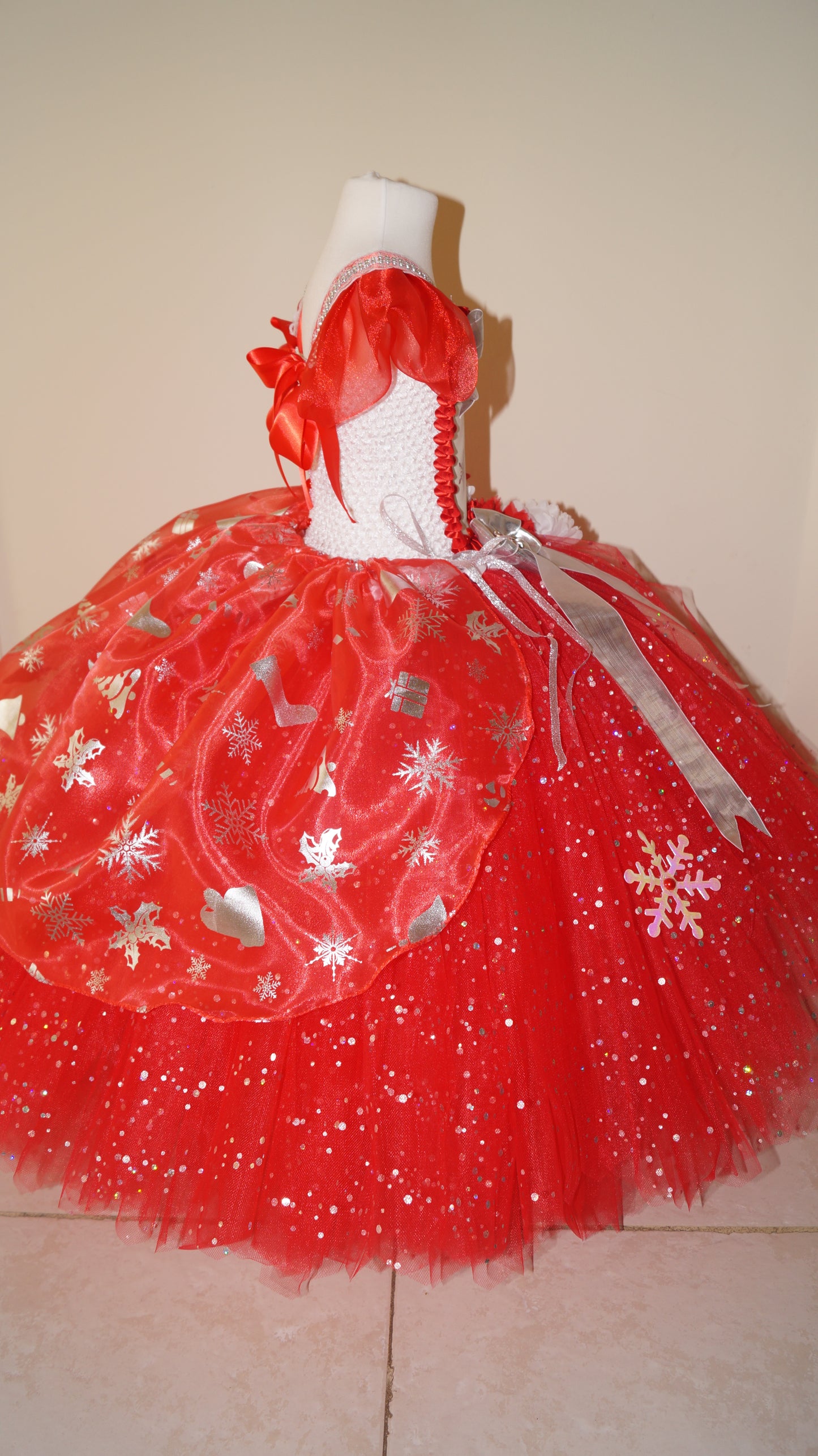 Christmas Red and Silver Snowflake Tutu Dress