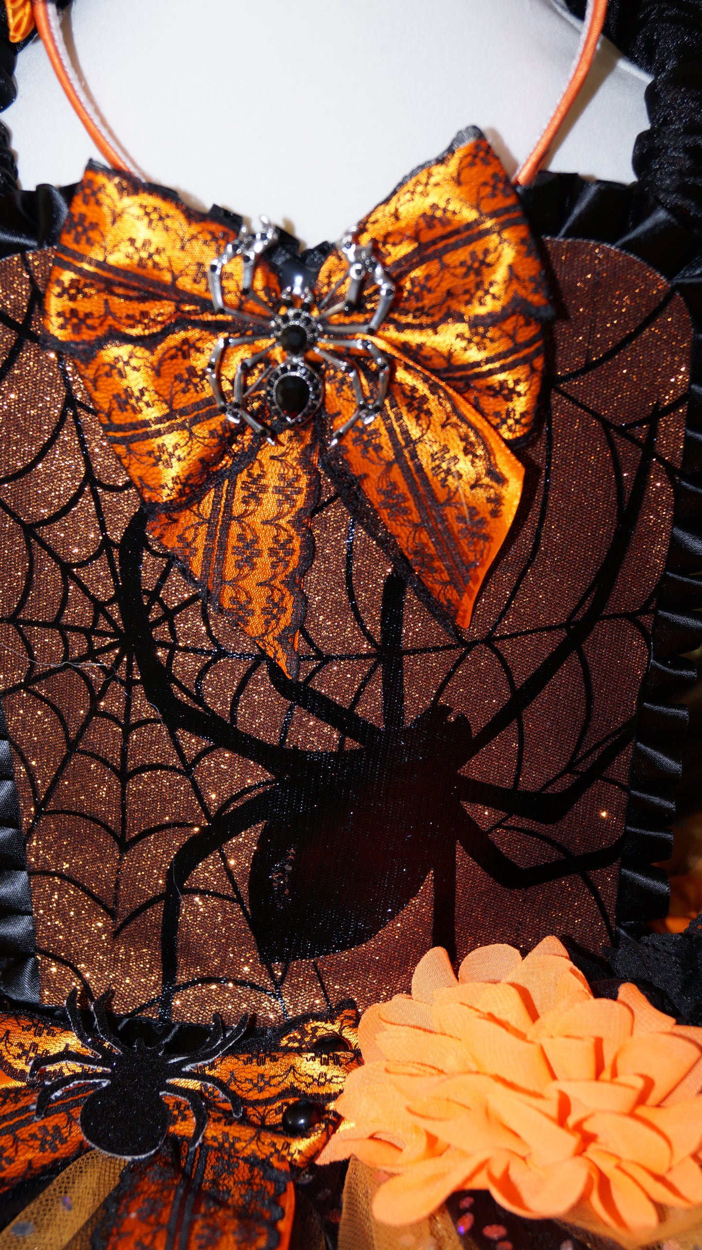 Black and Orange Spider Zombie Bride Halloween Tutu Dress