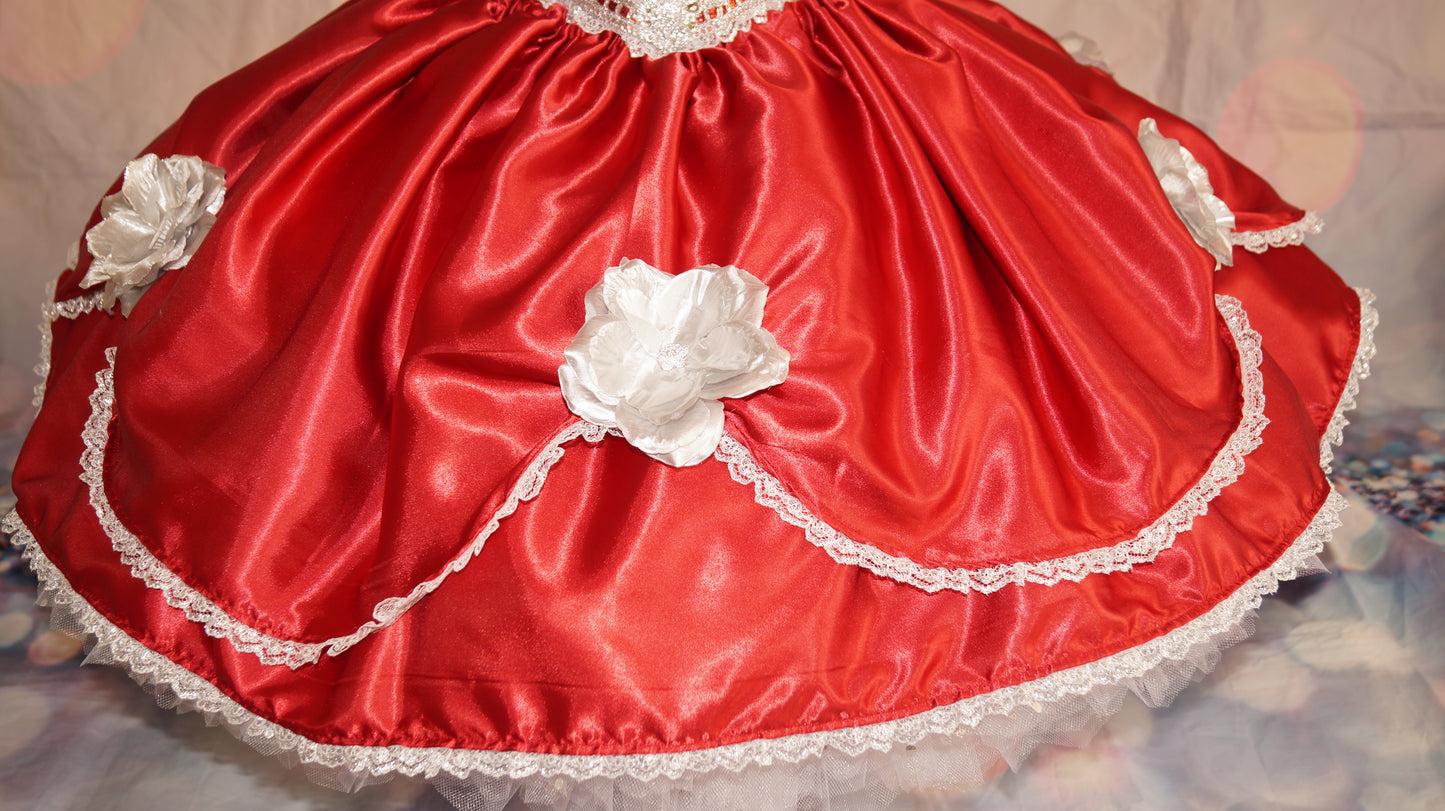 Red, White and Silver Rose Princess Tutu Dress