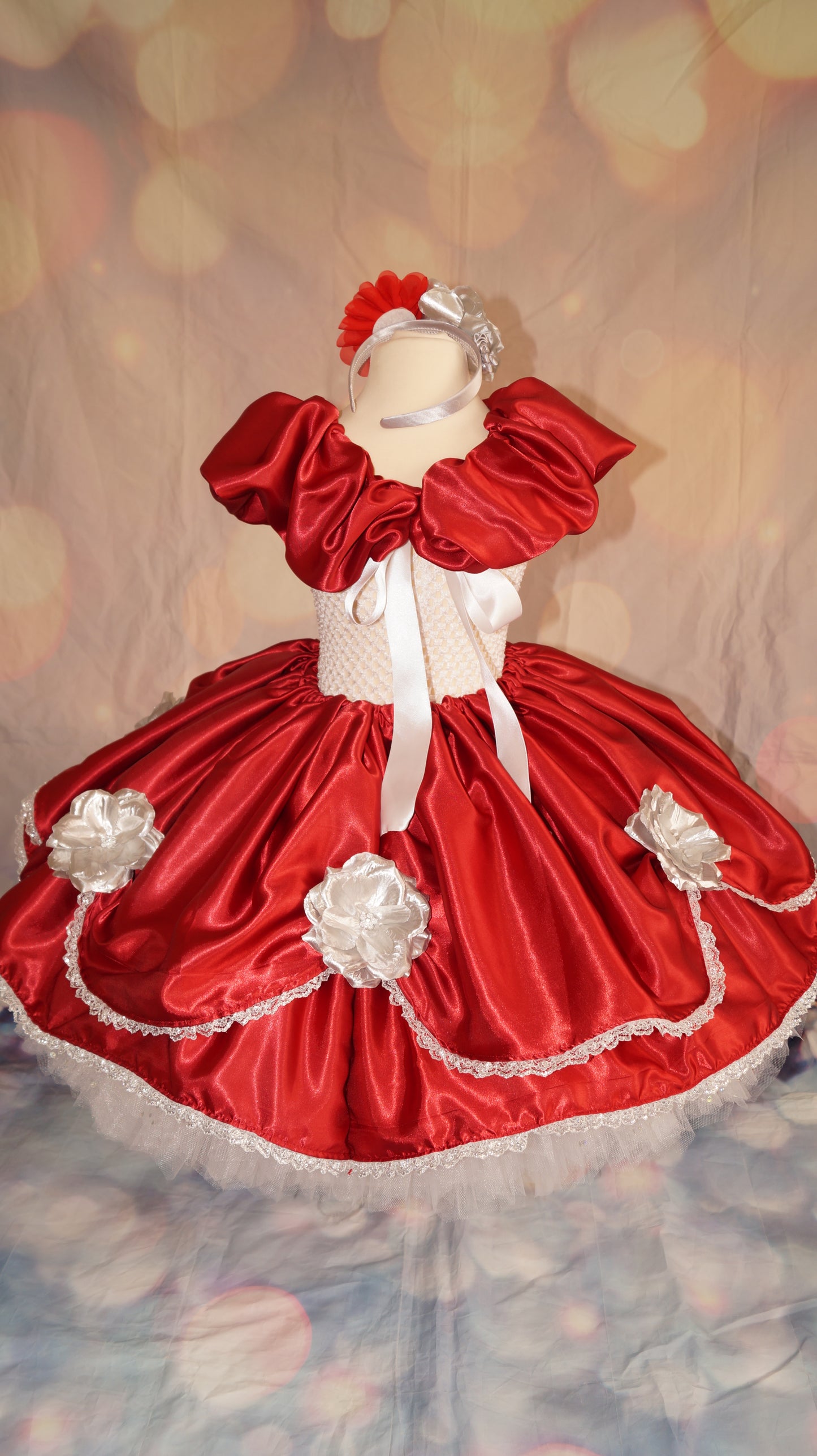 Red, White and Silver Rose Princess Tutu Dress