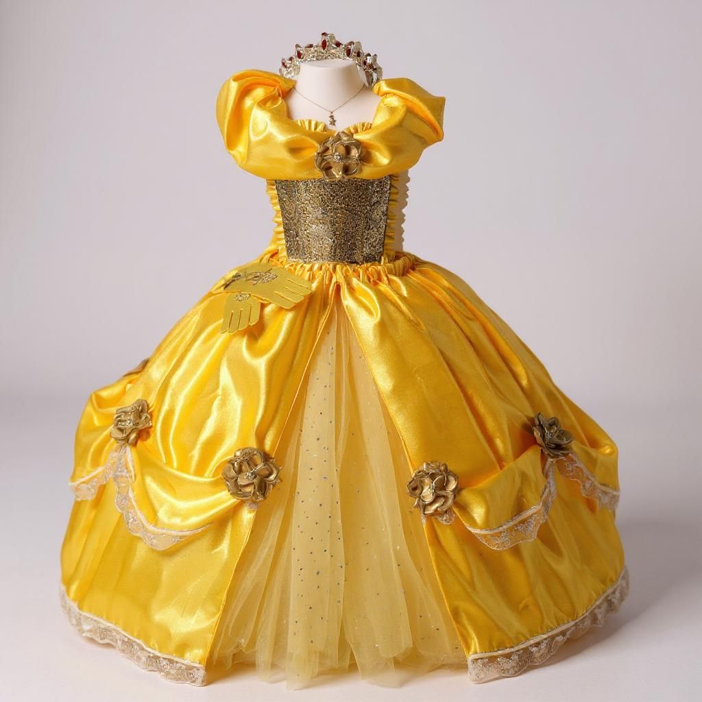 Disney Princess Deluxe Belle Beauty and the Beast Gold Rose Tutu Dress EverAfterTutuCo Disney Princess Deluxe Belle Beauty and the Beast Gold Rose Tutu Dress EverAfterTutuCo