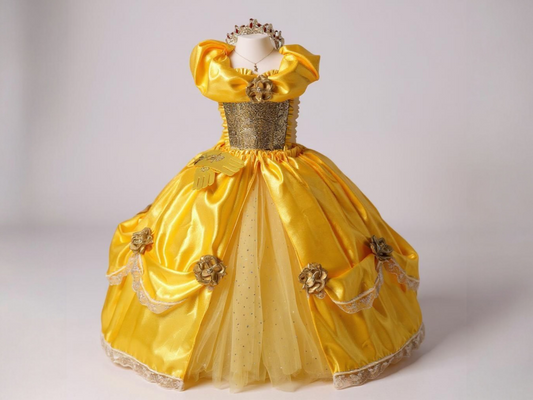 Disney Princess Deluxe Belle Beauty and the Beast Gold Rose Tutu Dress
