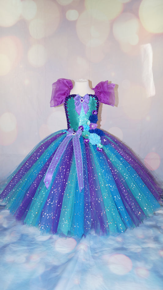 Blue Purple Flower Fairy Tutu Dress
