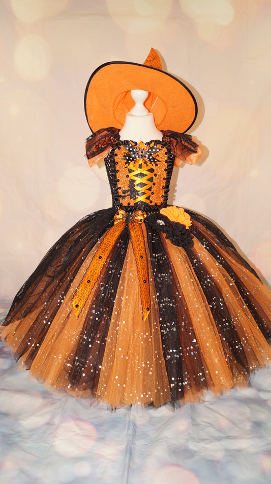 Black and Orange Halloween Witch Tutu Dress